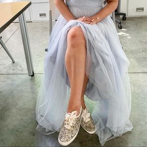 Keds x Kate Spade Glitter platinum sneakers with satin laces